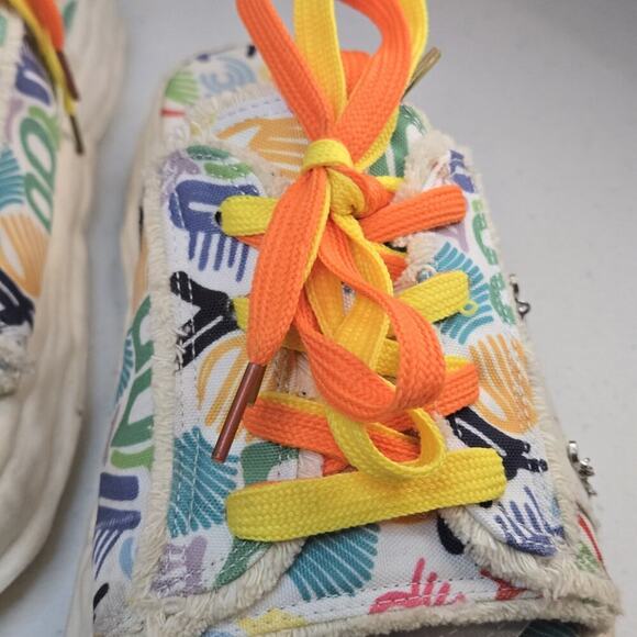 Beige Canvas Lace Up Doodle Splicing Platform Slide Sandals EU 42 US 11 Designer - Picture 1 of 13